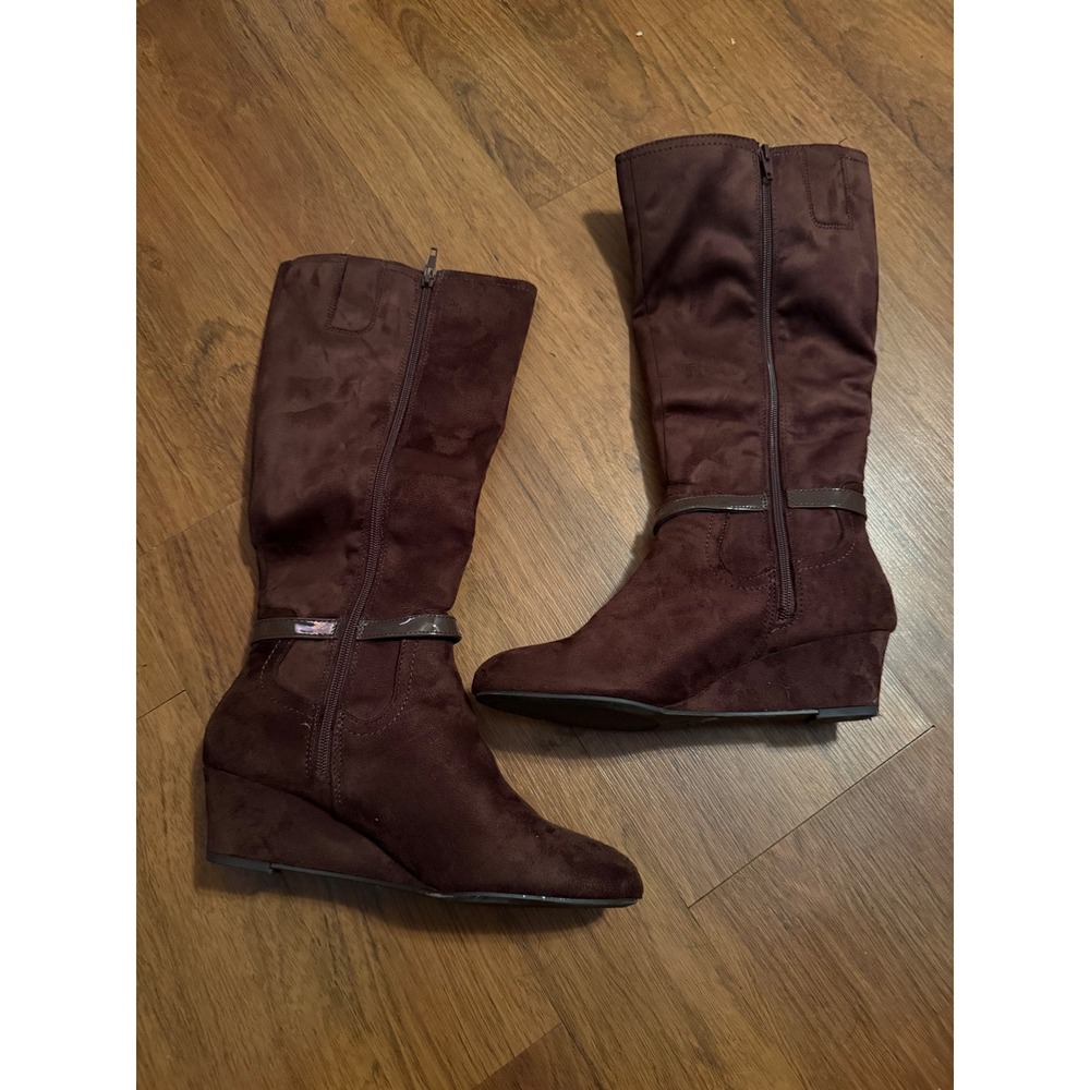 East 5th Ellerton Womens Burgundy Faux Suede Wedge Tall Knee High Boots Size 8